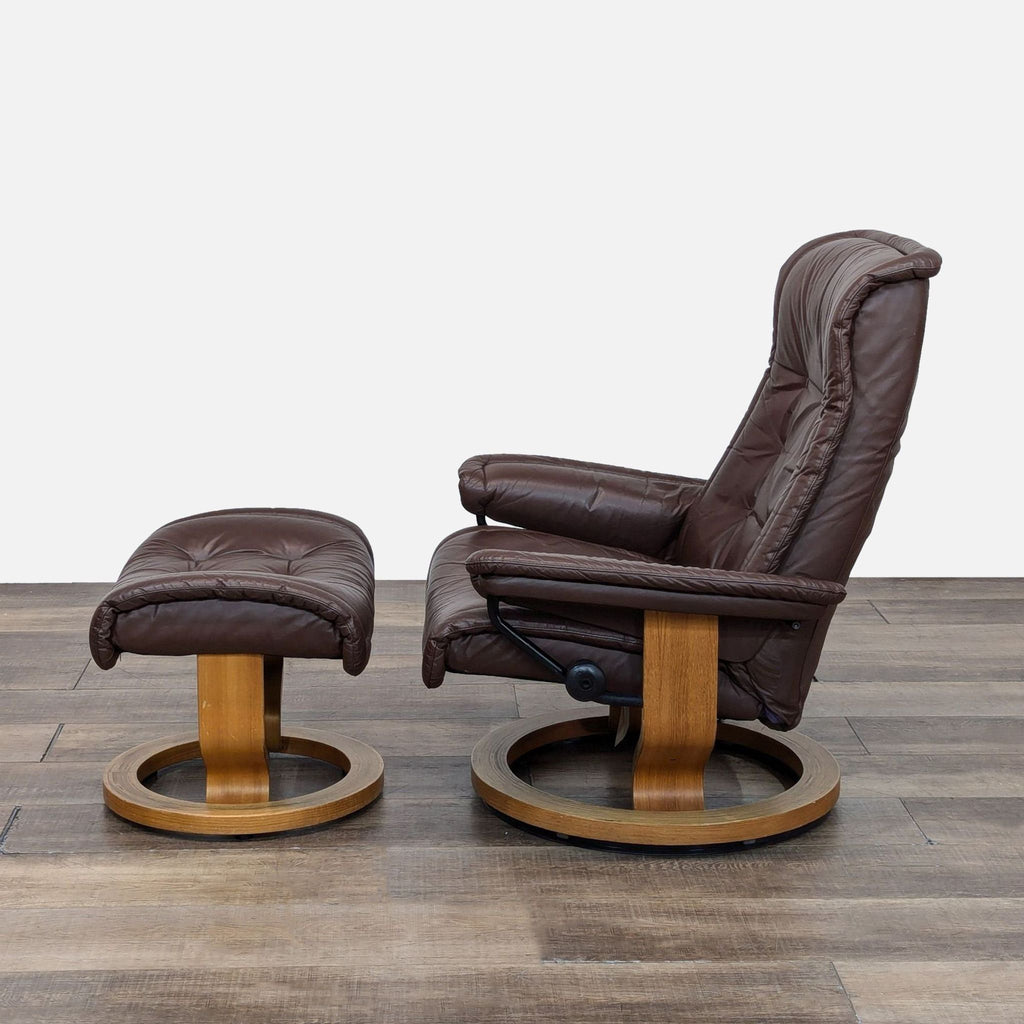 Ekornes Stressless Leather Reclining Swivel Chair and Ottoman