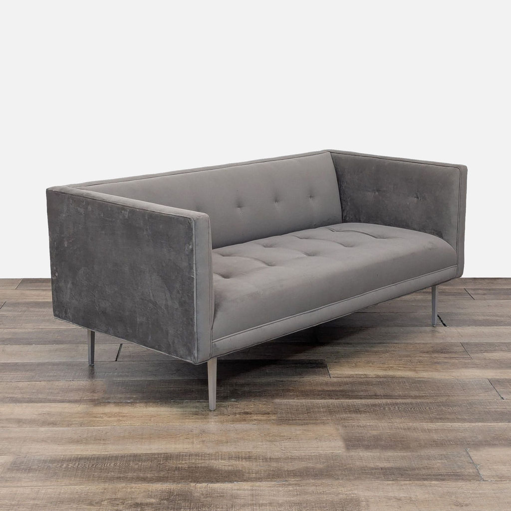 Modern Gray Suede 3-Seat Sofa with Sleek Metal Legs