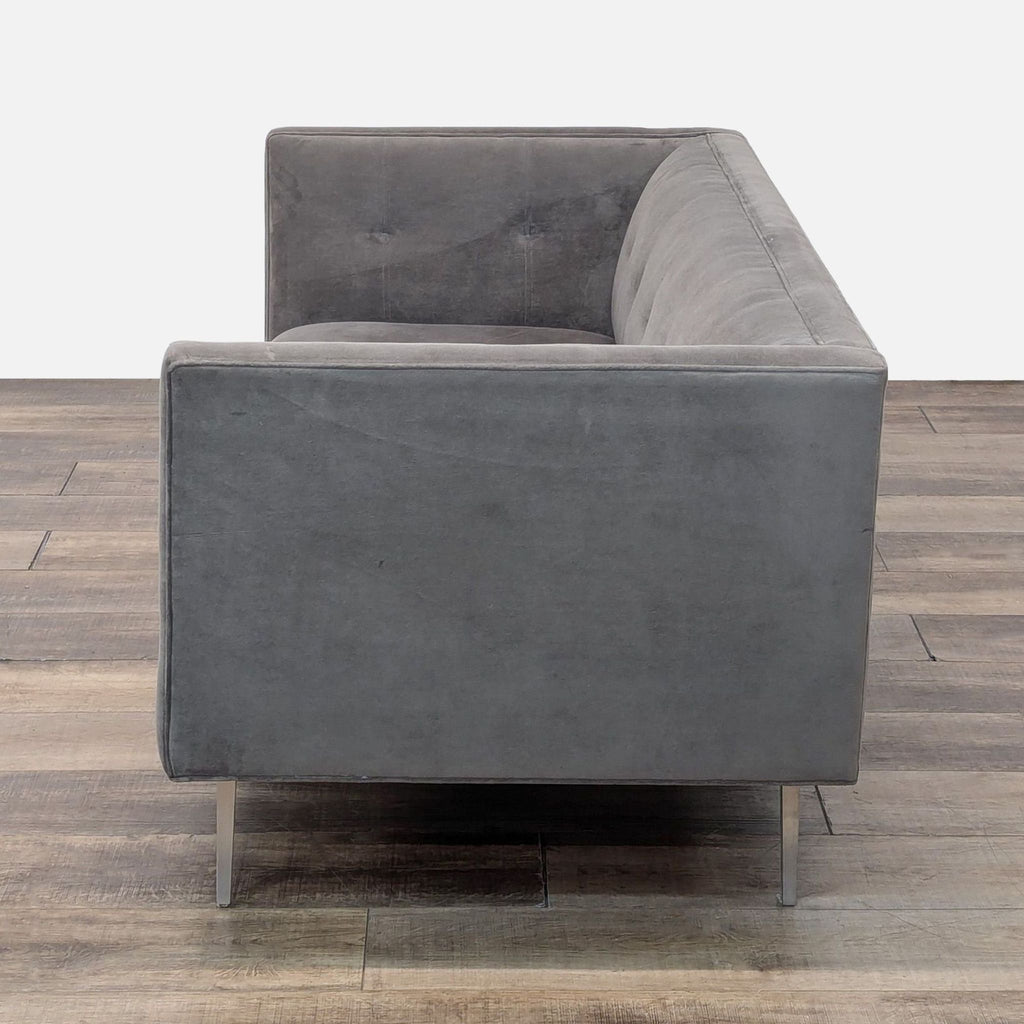 Modern Gray Suede 3-Seat Sofa with Sleek Metal Legs