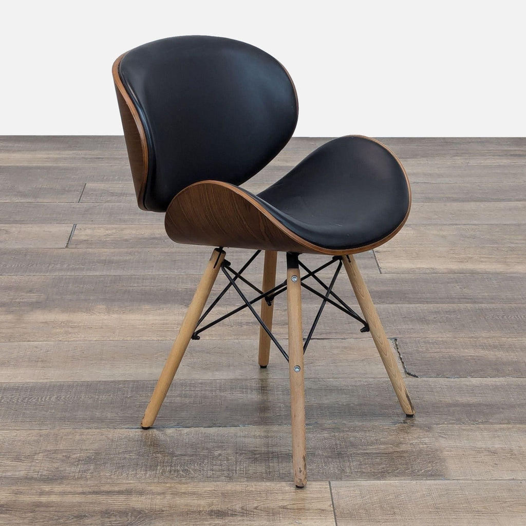Elegant Belleze chair with bonded leather and wood, showcasing its unique design.