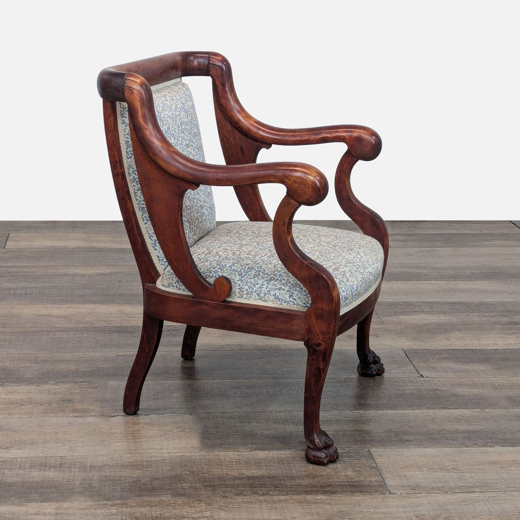 Reperch lounge chair, Empire style with clawfoot feet and floral-patterned upholstery.