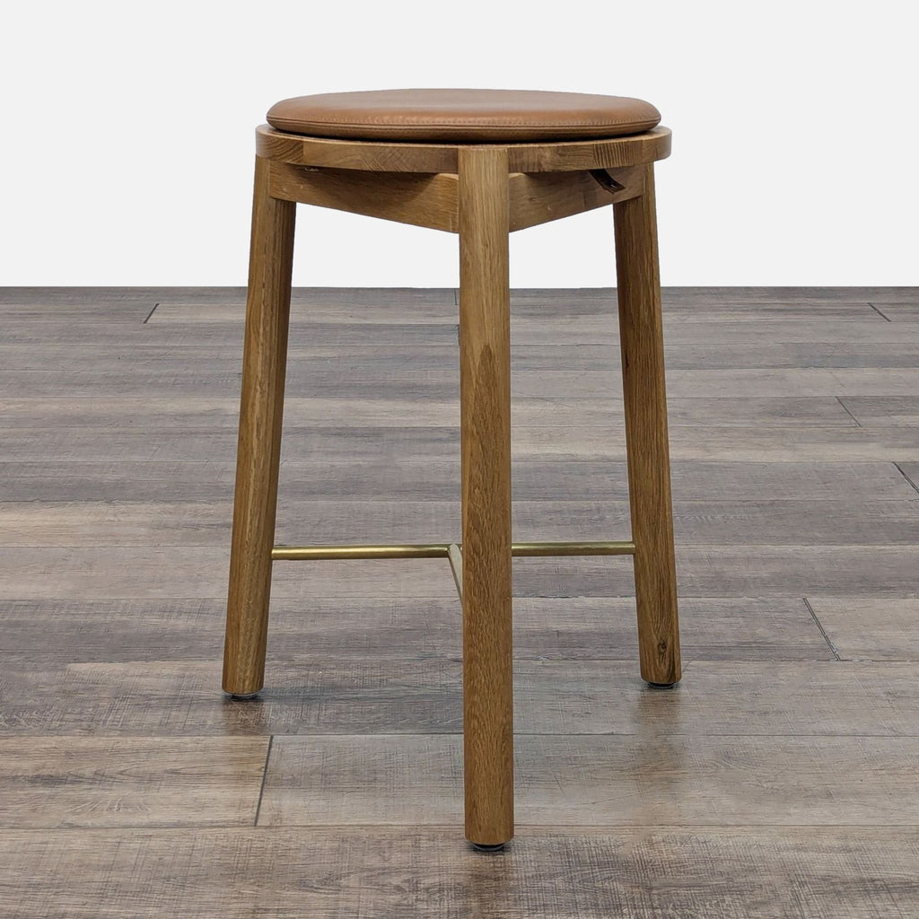Wood Counter Stool with Faux Leather Cushion