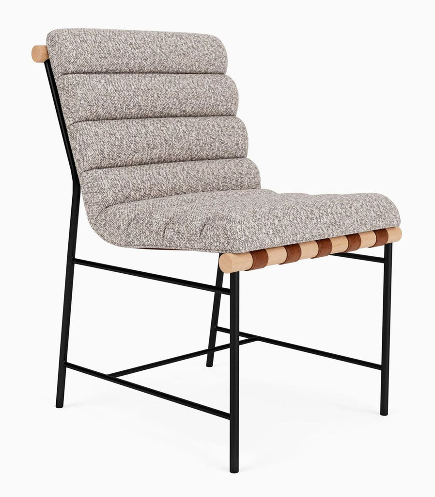 Vail Dining Chair with black steel frame and white oak dowel details.