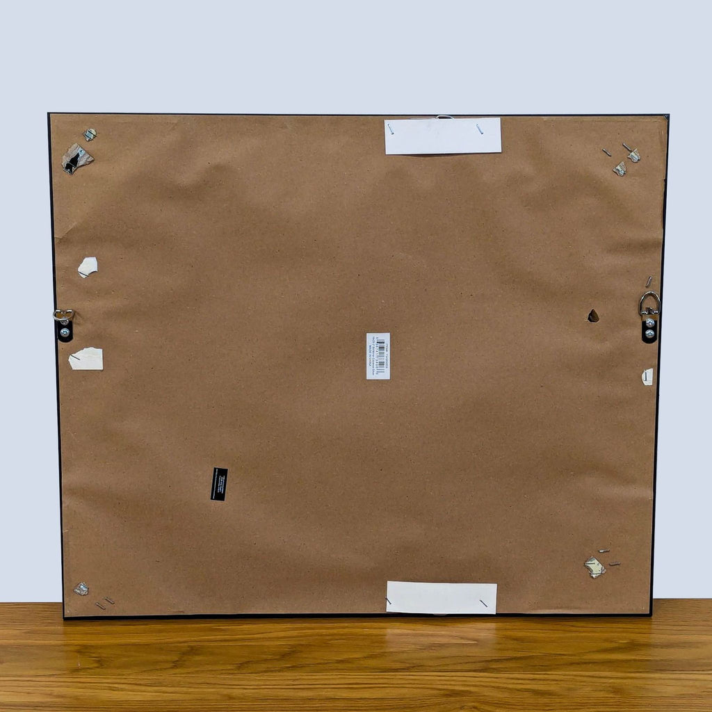 Back view of a Reperch mirror showing hooks and a brown backing.