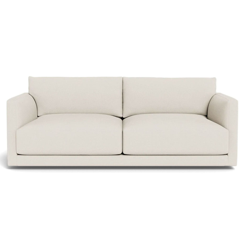 Front view of the Lukas loveseat with clean lines and linen upholstery.