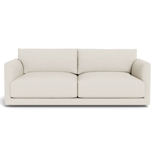 Front view of the Lukas loveseat with clean lines and linen upholstery.