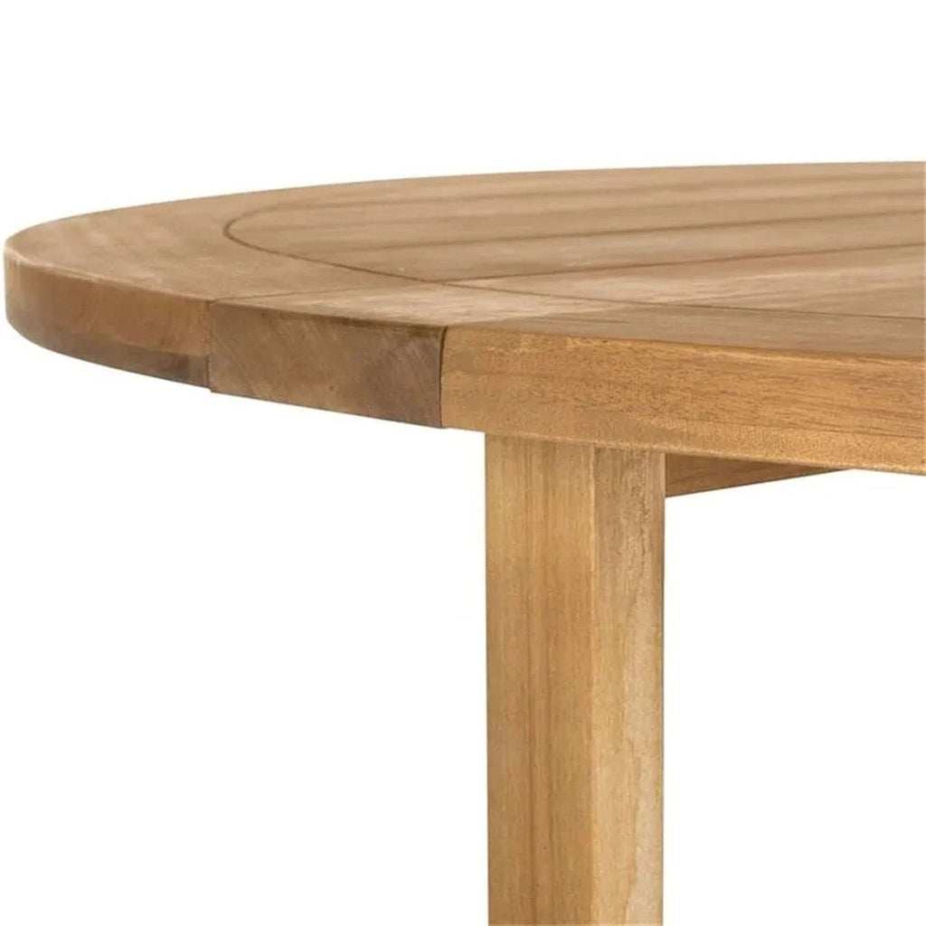 Close-up of the Safavieh round eucalyptus table edge, featuring a smooth finish.