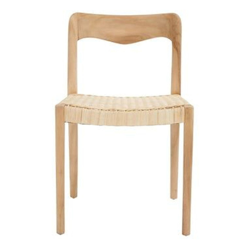 Teak dining chair with wicker seat, by Safavieh.
