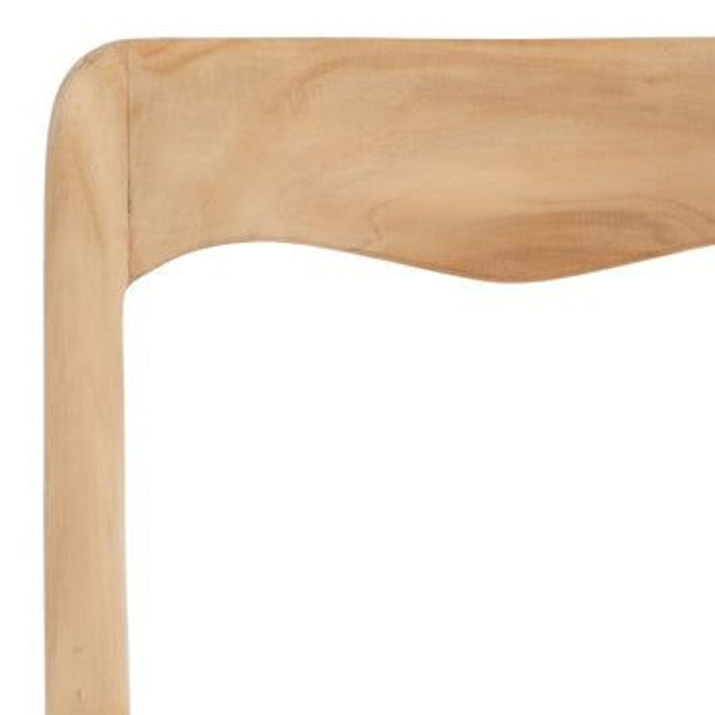 Close-up of teak wood backrest from Safavieh dining chair.