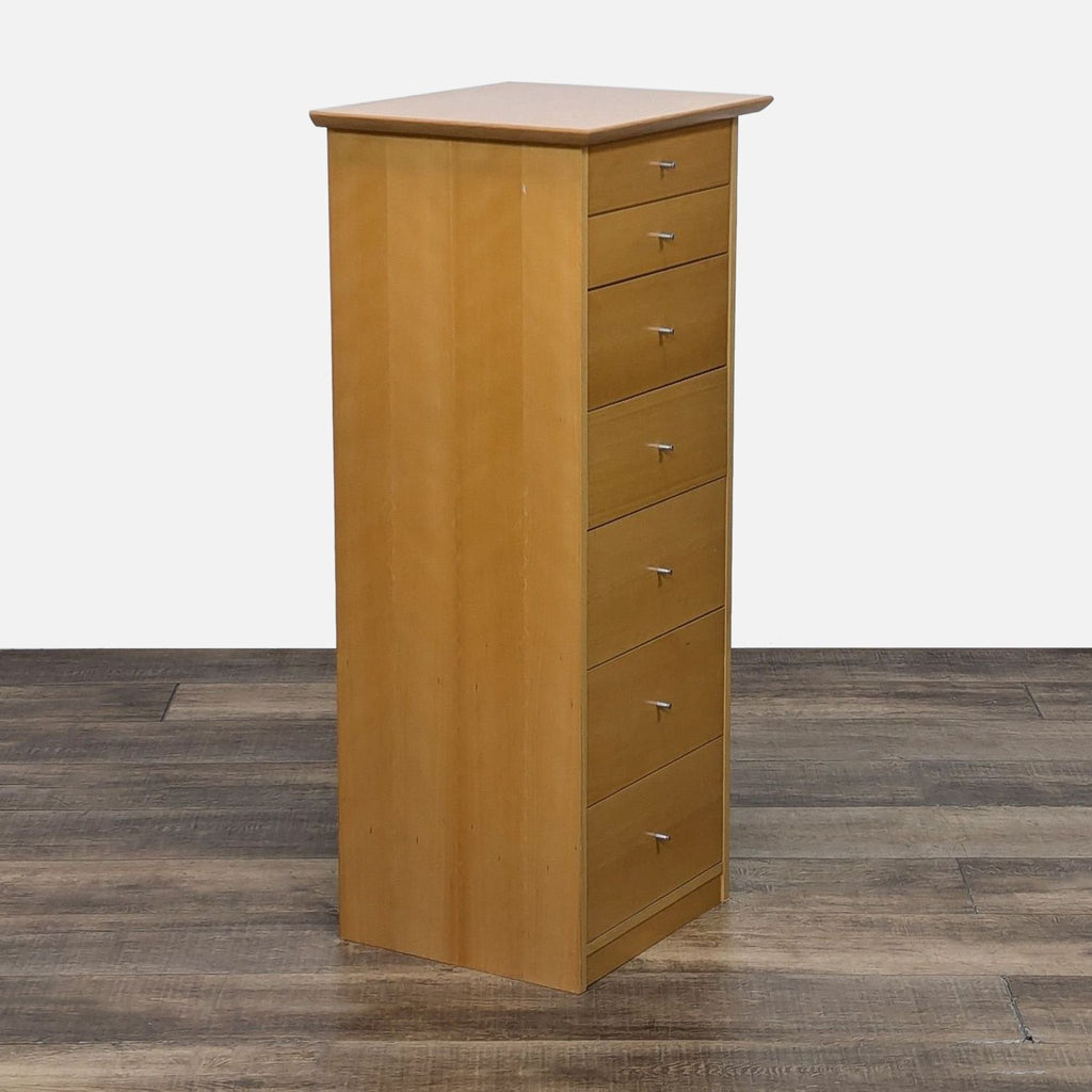 Reperch dresser, 7-drawer tall chest, featuring metal glides.