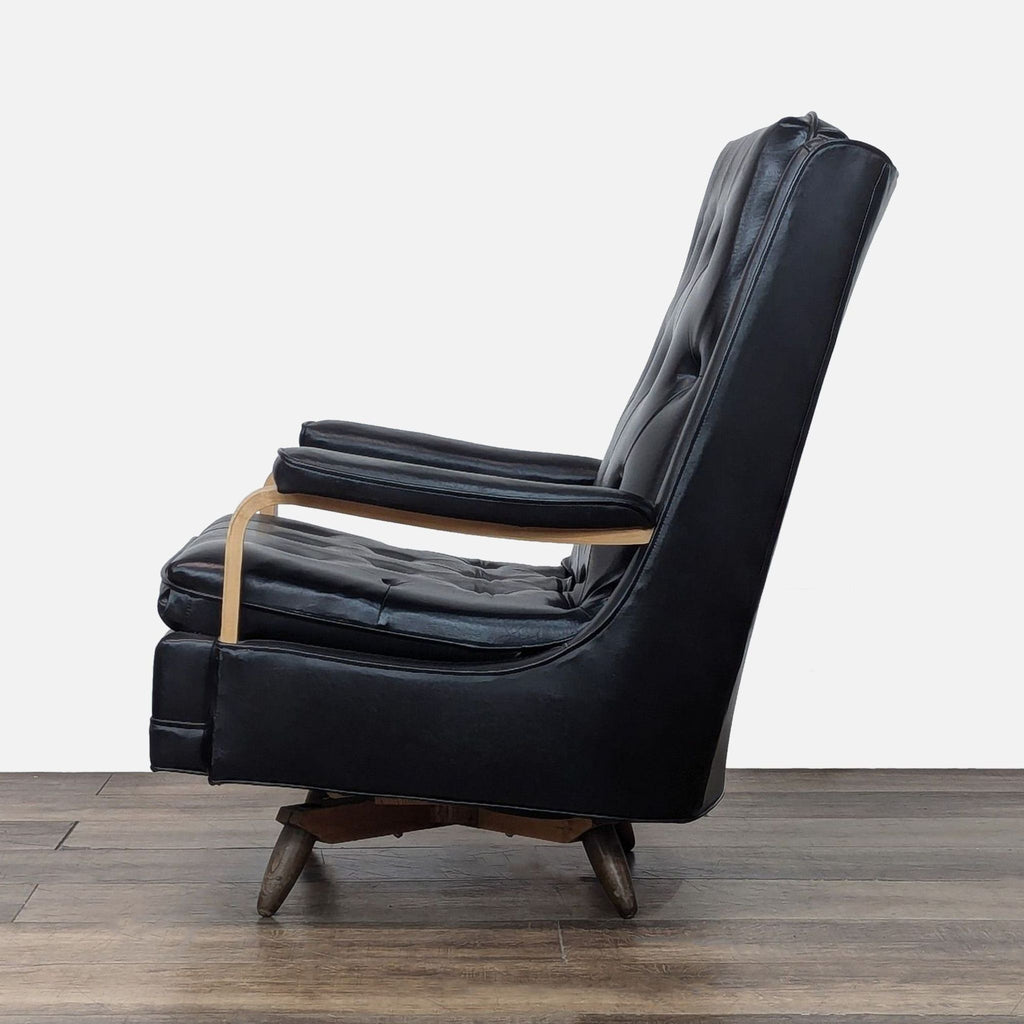 Mid-Century Style Black Tufted Leather Lounge Chair