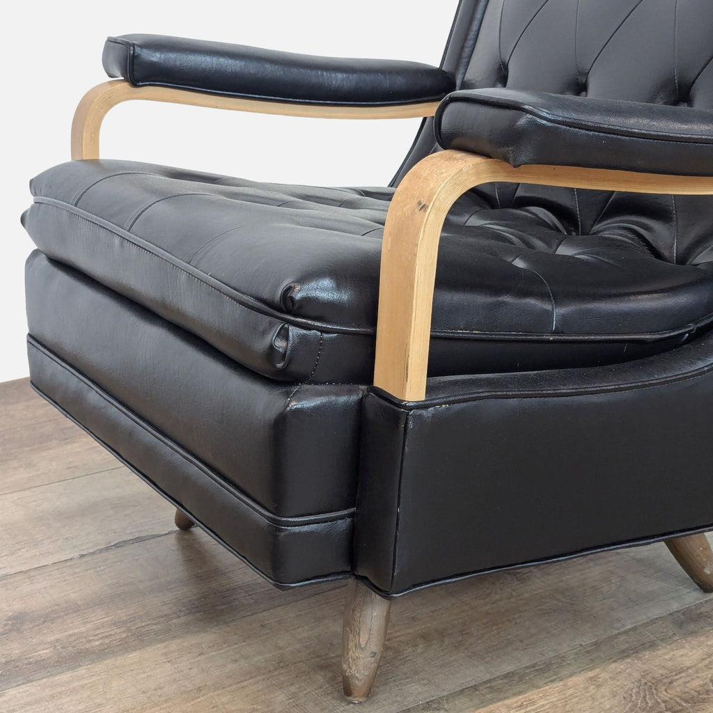 Mid-Century Style Black Tufted Leather Lounge Chair