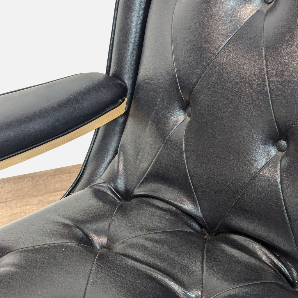Mid-Century Style Black Tufted Leather Lounge Chair