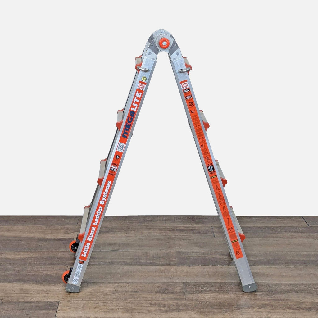 Side view of Little Giant Megalite Ladder, highlighting adjustable height and safety features.