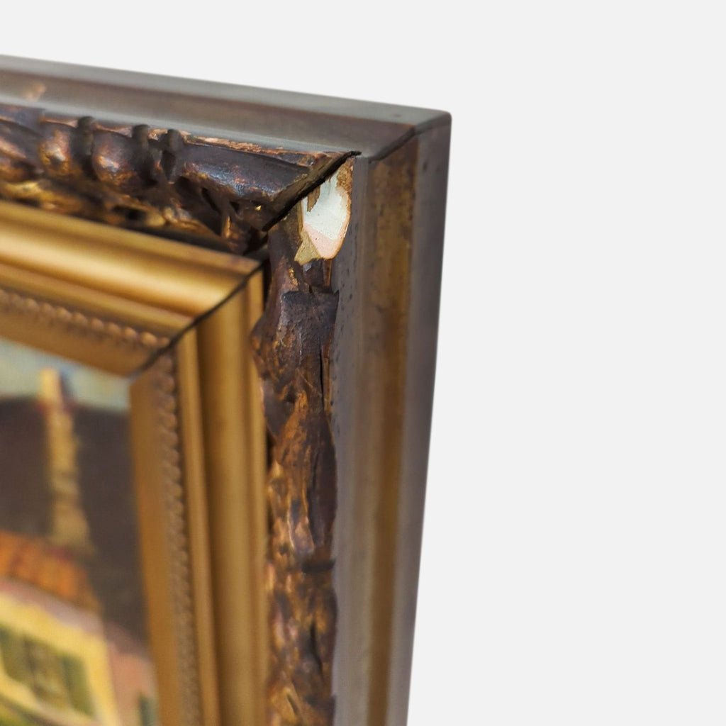 Vintage Cottage Oil Painting in Ornate Frame