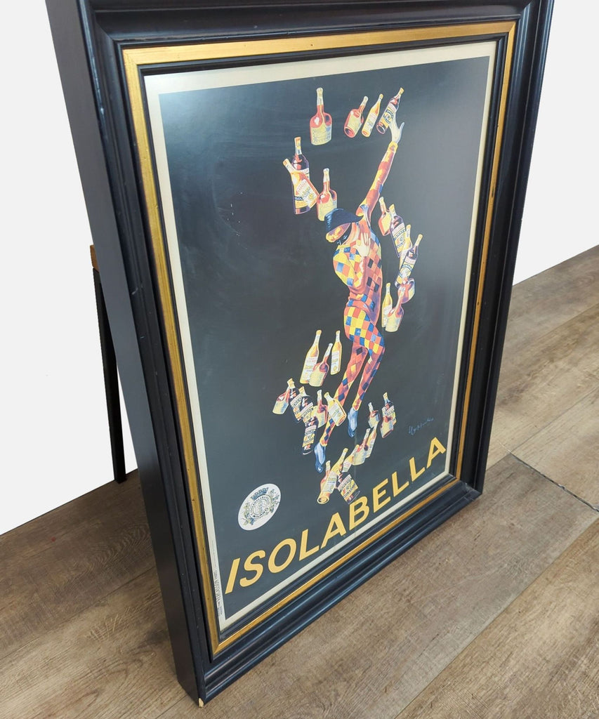 Decorative framed advertisement by Leonetto Cappiello, showcasing Isolabella motif with bottles.