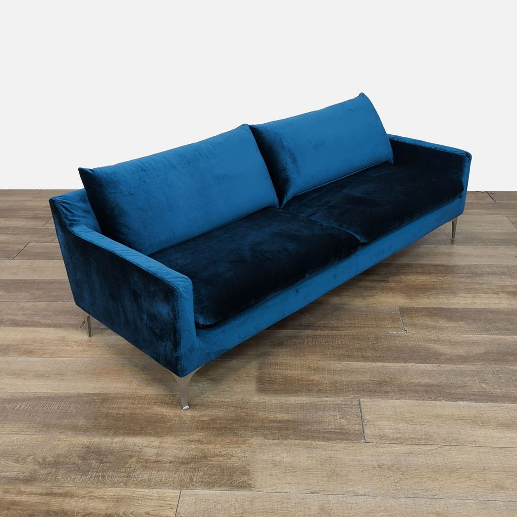 Nuevo Living Modern Blue Velvet Sofa
