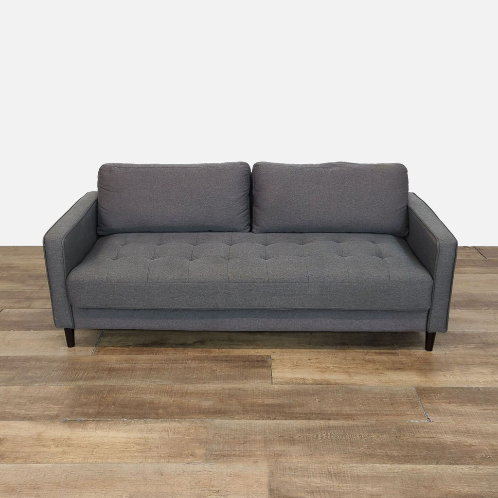 Mid-century modern loveseat with cushion back in heather gray fabric by Lifestyle Solutions.