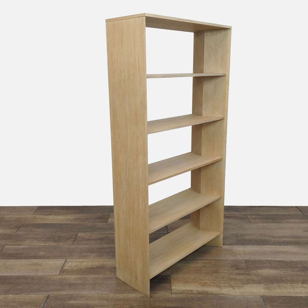 Side view showing the ivory ceruse finish on the Terrazza bookshelf.