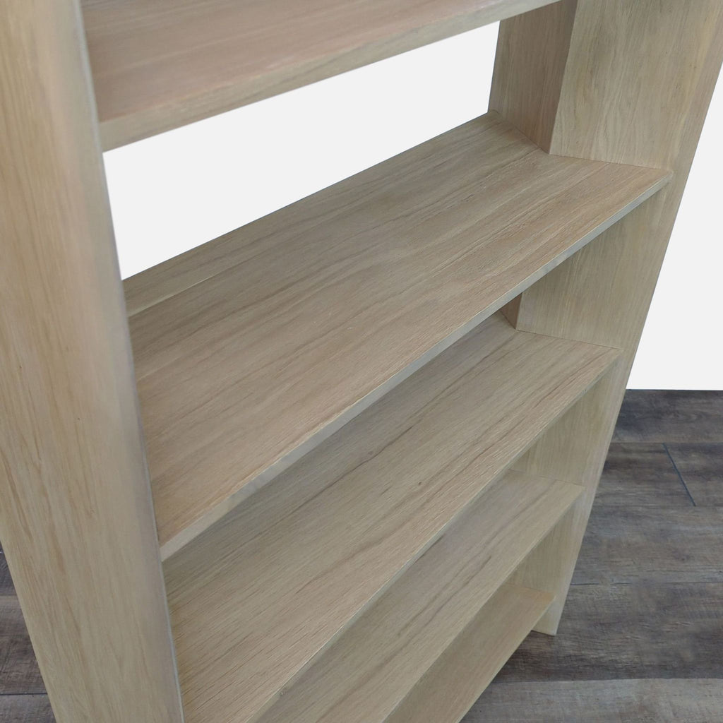 Close-up of the solid oak shelves highlighting the ivory ceruse finish.