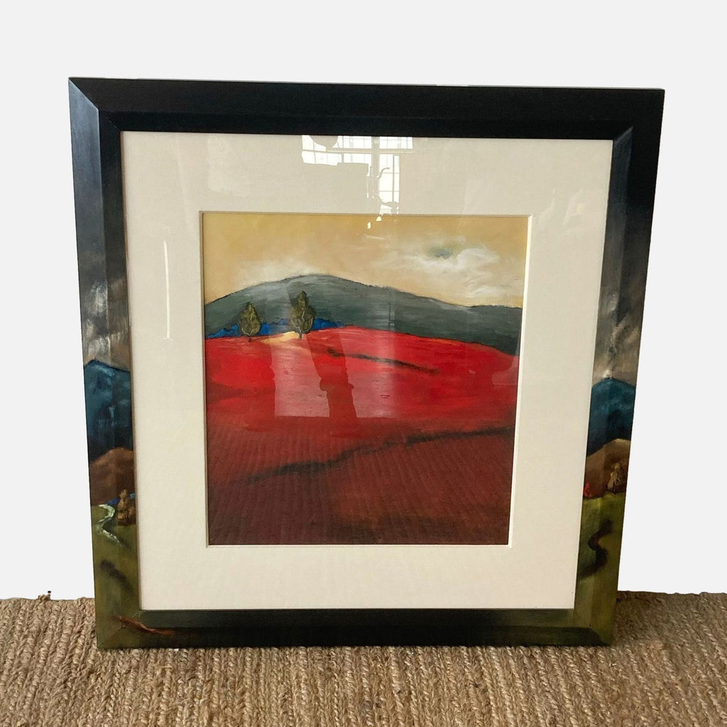 Framed landscape painting by Emanuel Mattini, featuring vibrant red and green hues.