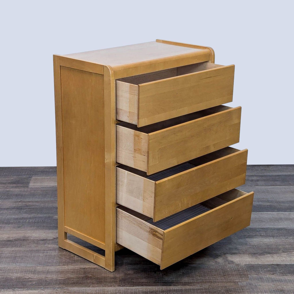 2. Open view of Stanley maple dresser showing four spacious drawers.