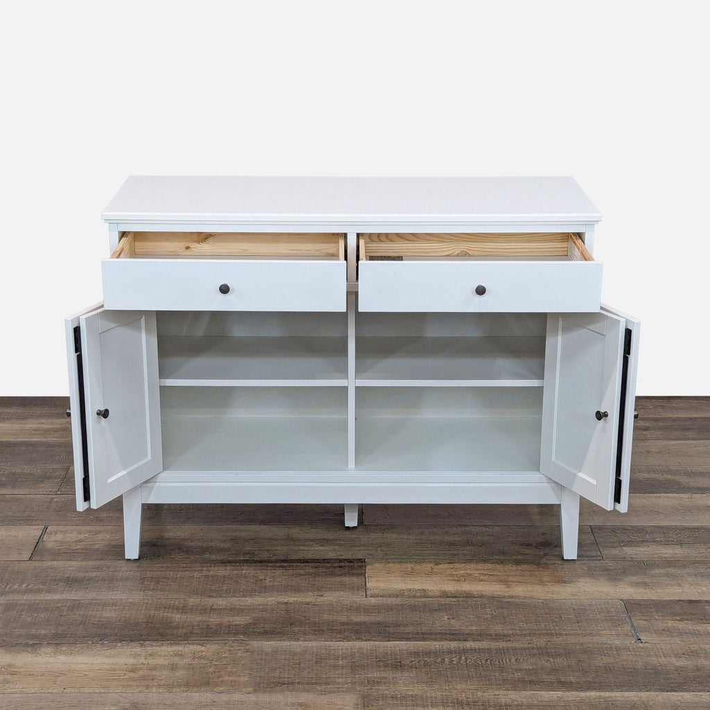 2. Open view of sideboard showing spacious interior shelving, ideal for storage.