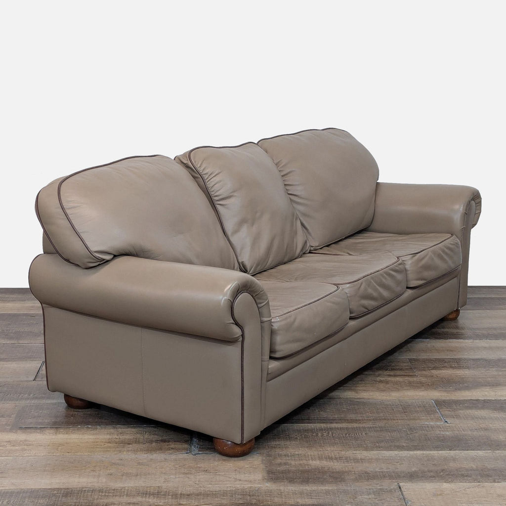 Classic Taupe Leather 3-Seat Sofa