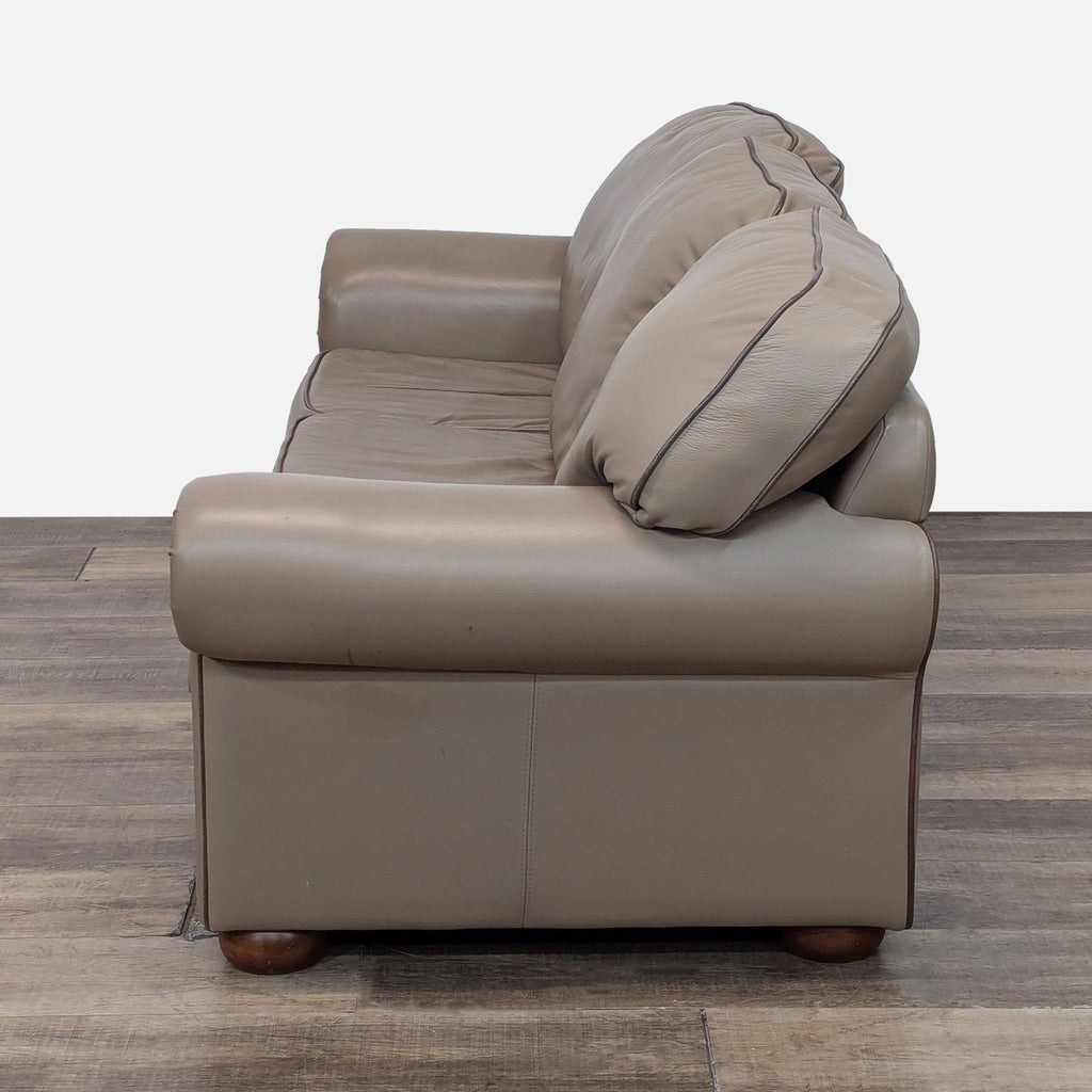 Classic Taupe Leather 3-Seat Sofa