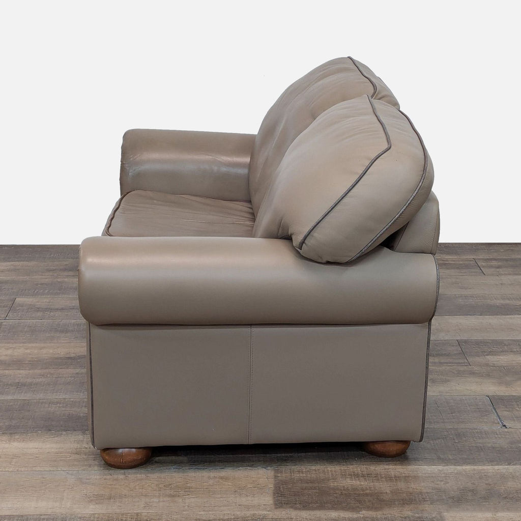 Classic Taupe Leather Loveseat