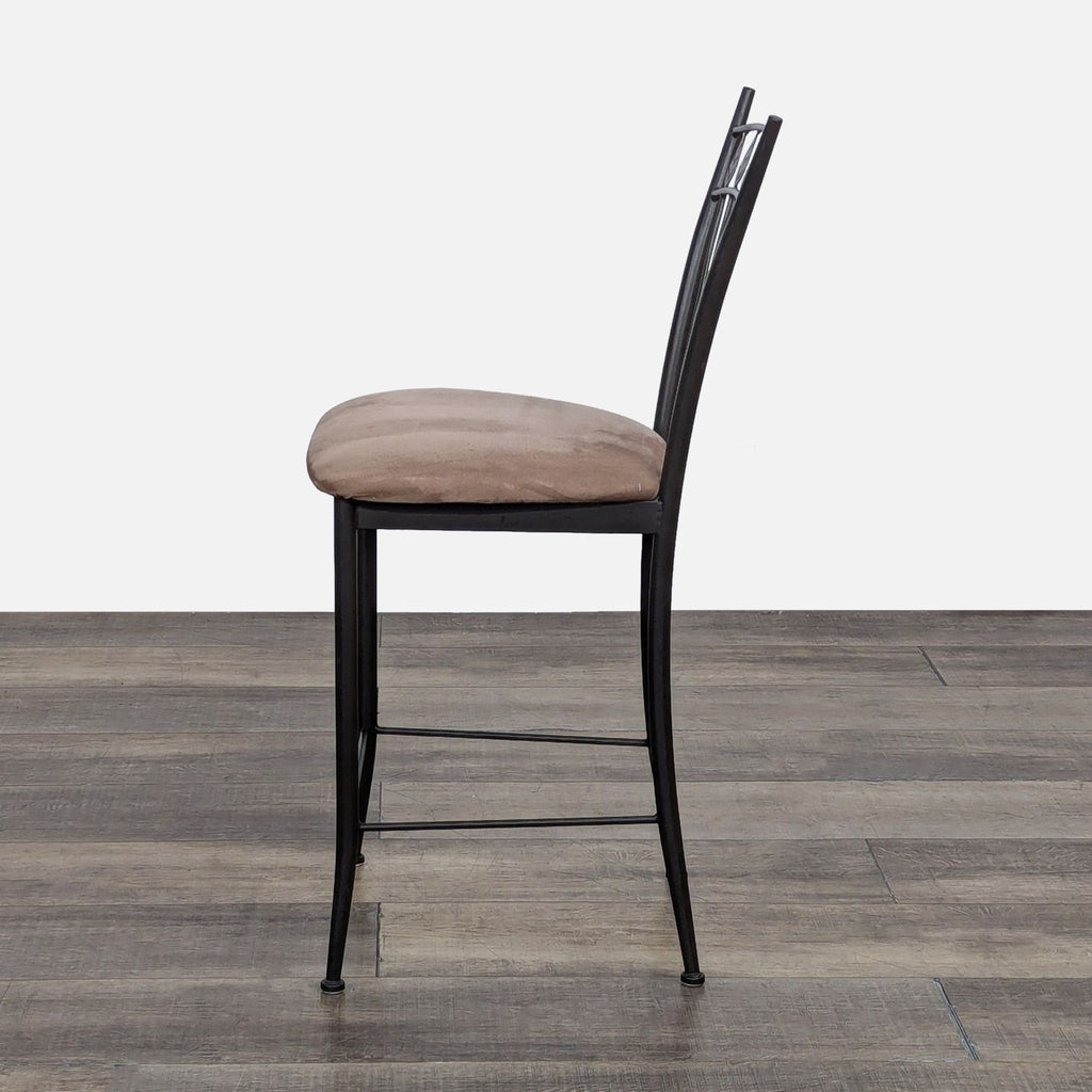 Stool by Gibo Inc., showcasing intricate black ironwork and a plush cushioned seat.