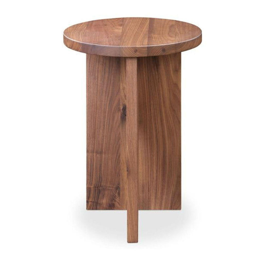Grace accent table made of solid walnut showcases its natural beauty with a geometric design.