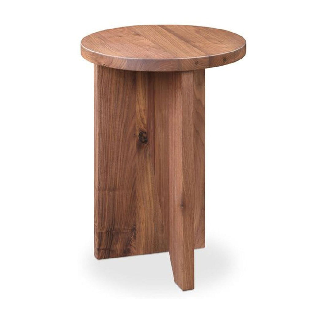 Walnut-crafted Grace accent table; a geometric design highlighting organic wood patterns.