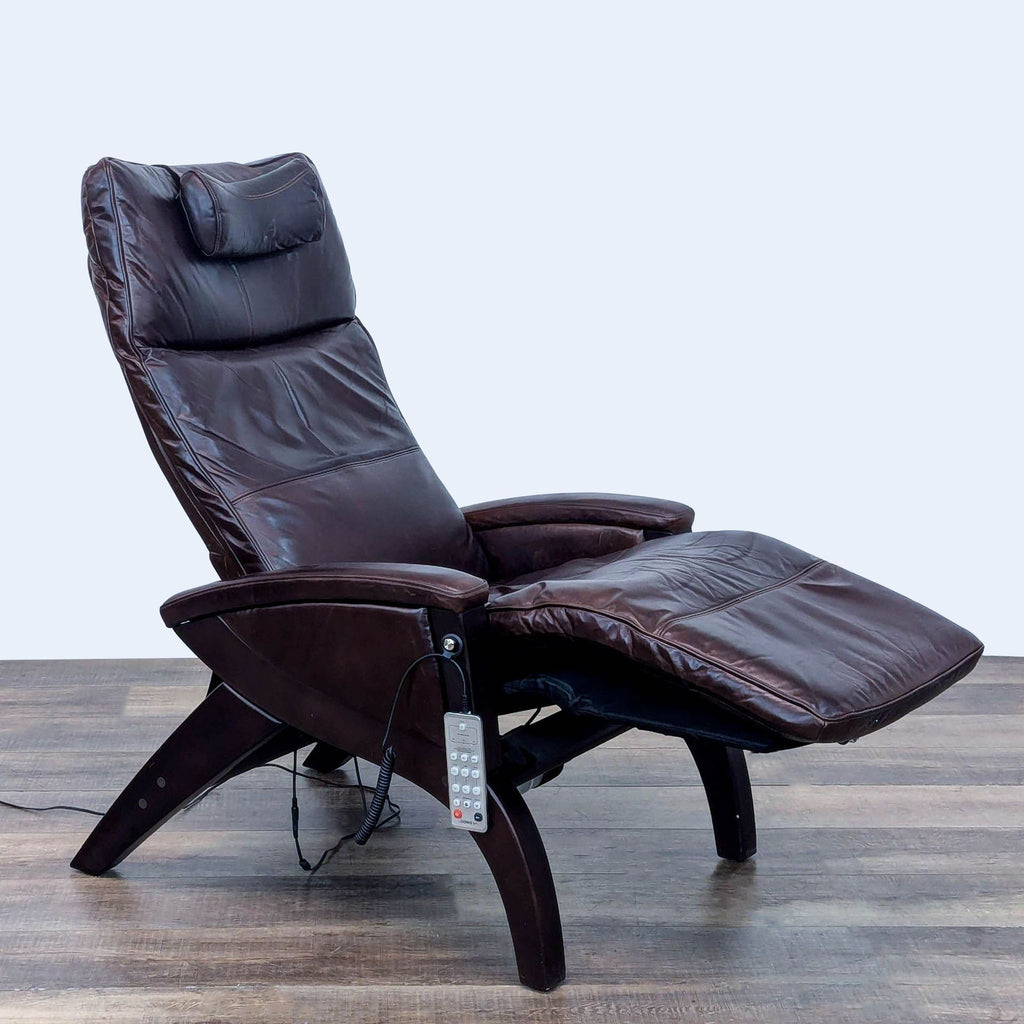 Side view of Svago Newton chair in reclined position, showing remote control.