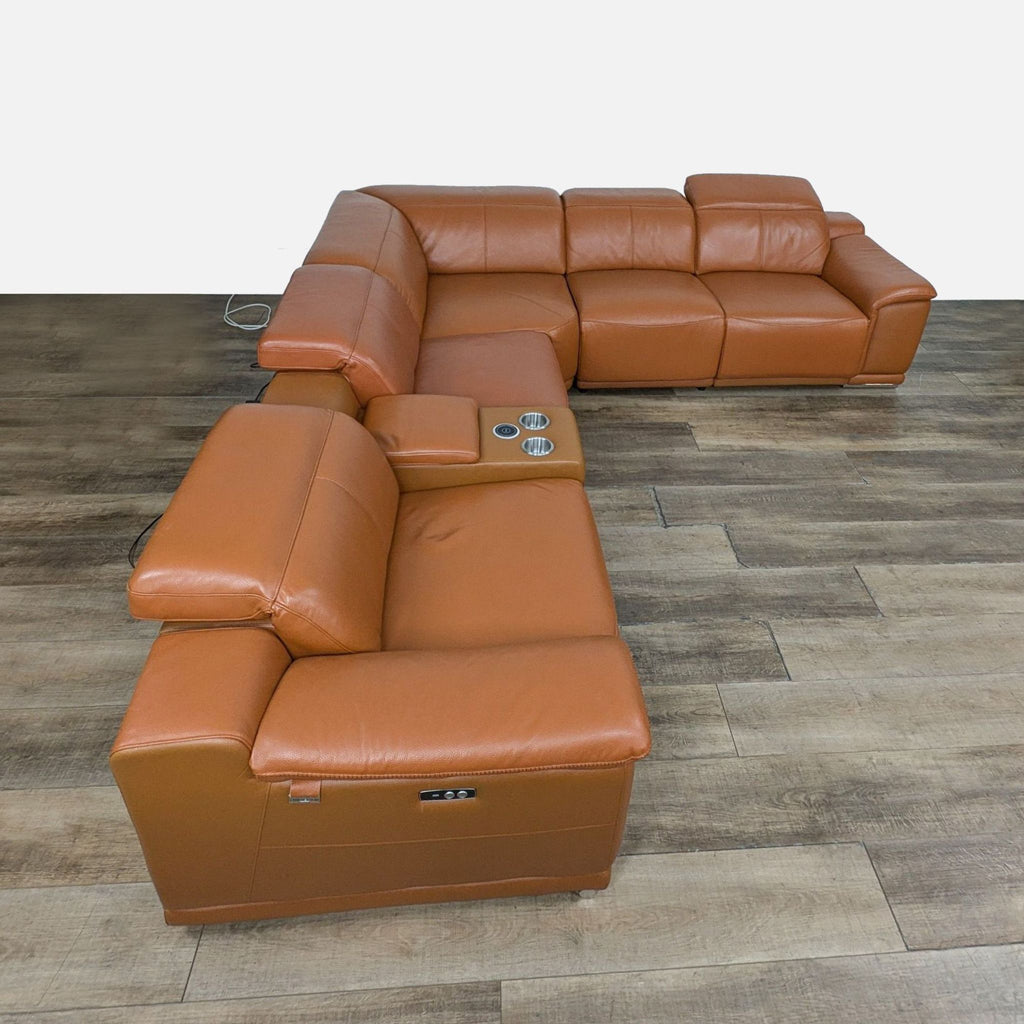 Divanitalia Genuine Italian Leather Power Reclining 6PC Sectional with Console