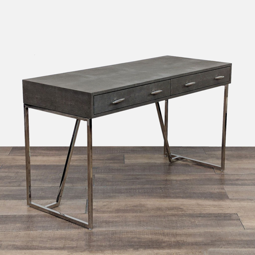 Modern Stainless Steel & Faux Shagreen Desk