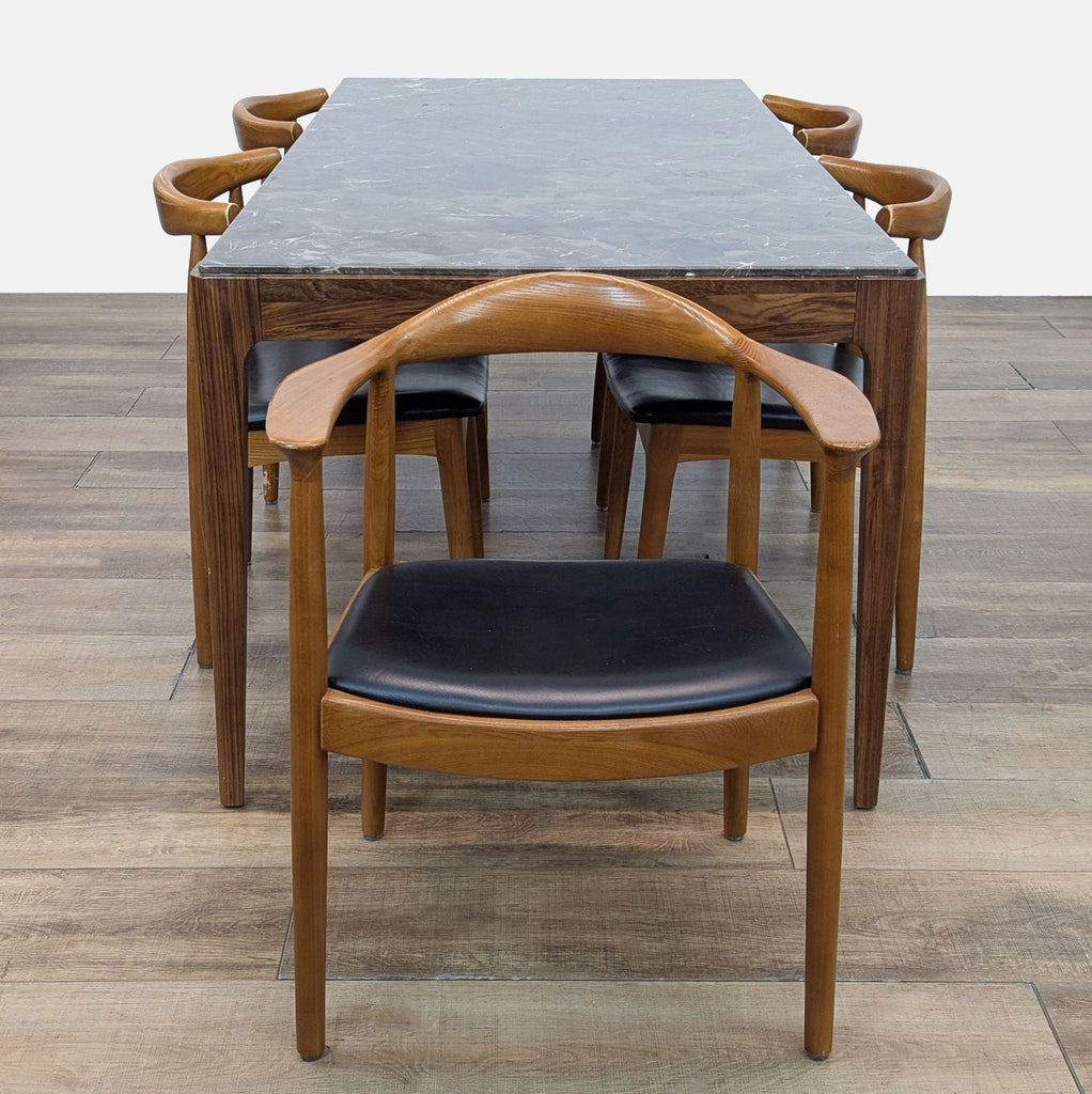 Pacini & Cappellini dining set with walnut legs and marble top.