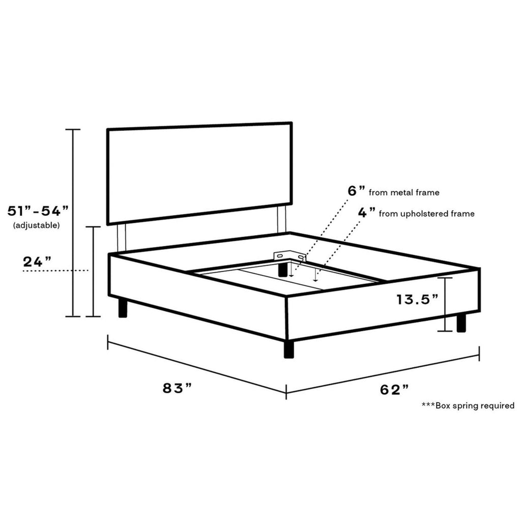 Schematic diagram of a bed frame with dimensions.