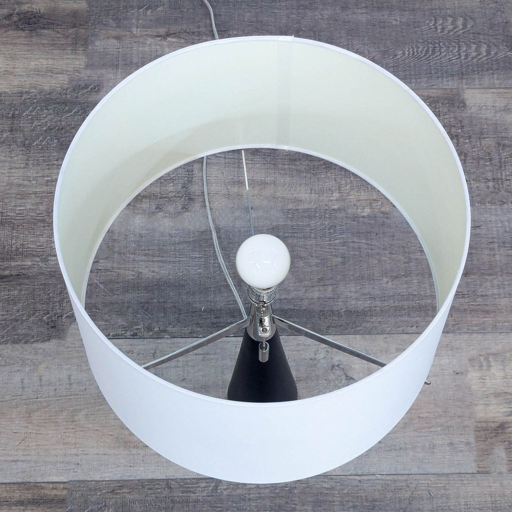 Top view showing the lamp's linen drum shade and base. Category: Lighting.