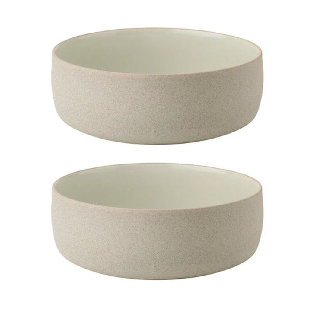 Two HolmbäckNordentoft bowls with durable glaze and raw exterior, by 2Modern. Oven, microwave, dishwasher safe.