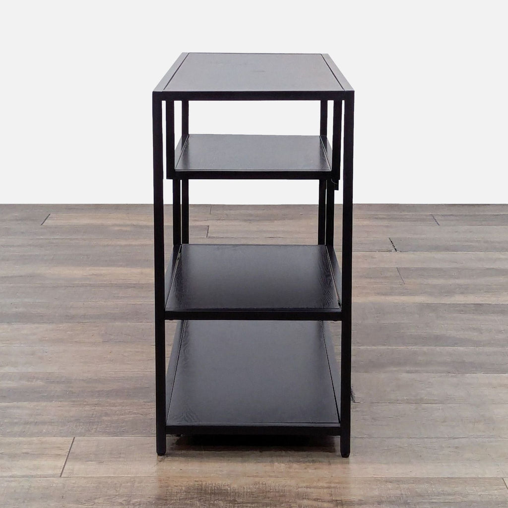 Side view of the console table highlighting its shelf design.