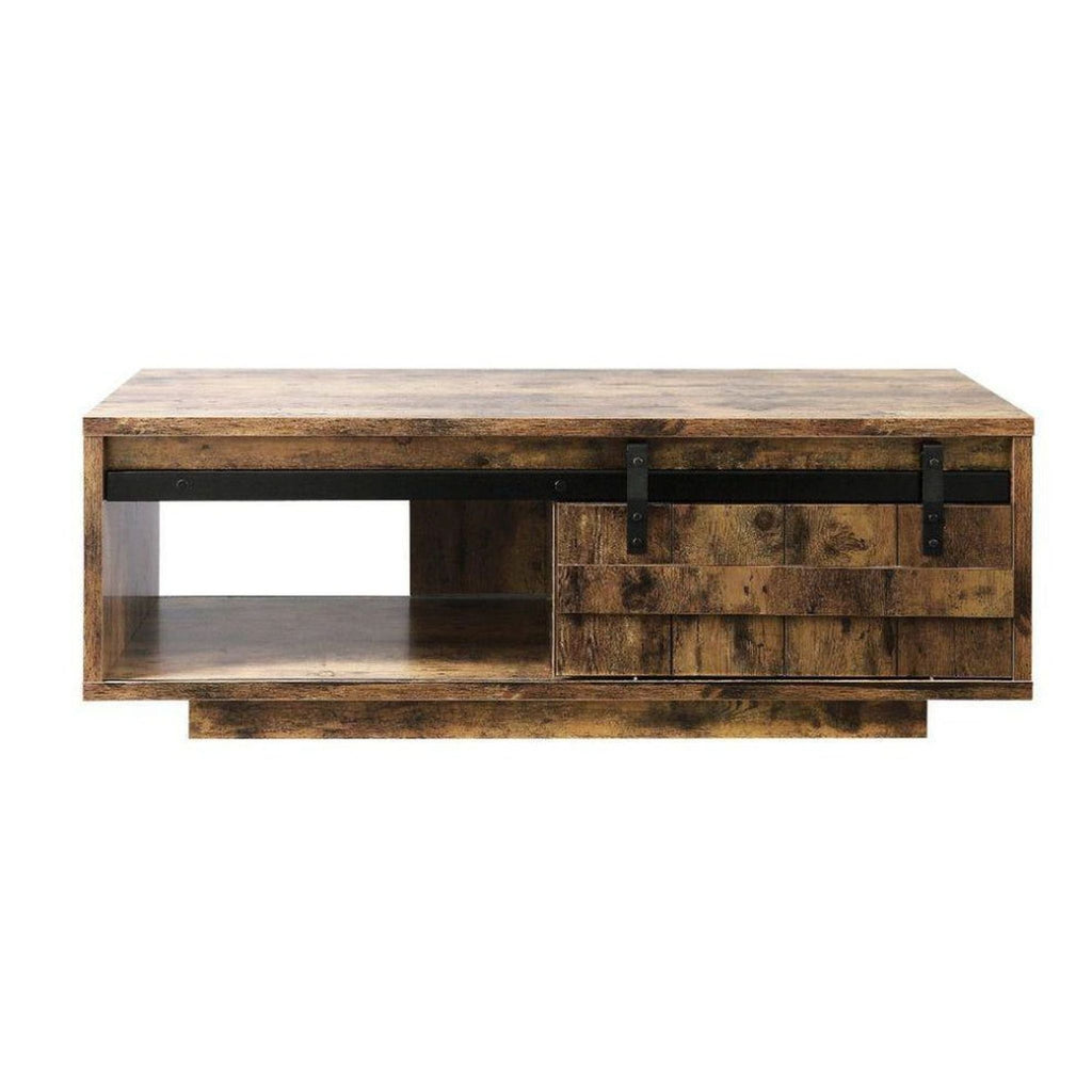 Chickanaw Rustic Oak Coffee Table with Sliding Barn Door
