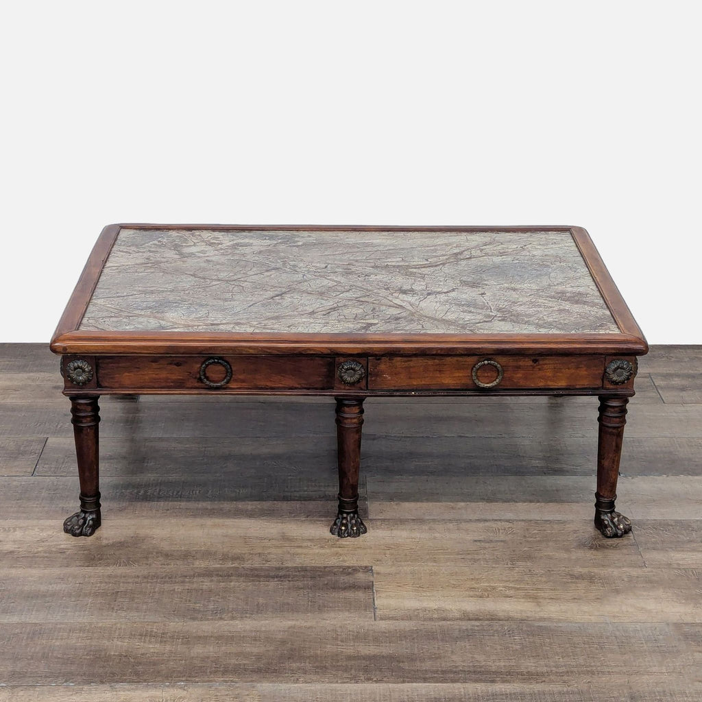 Vintage Two Drawer Marble Top Coffee Table