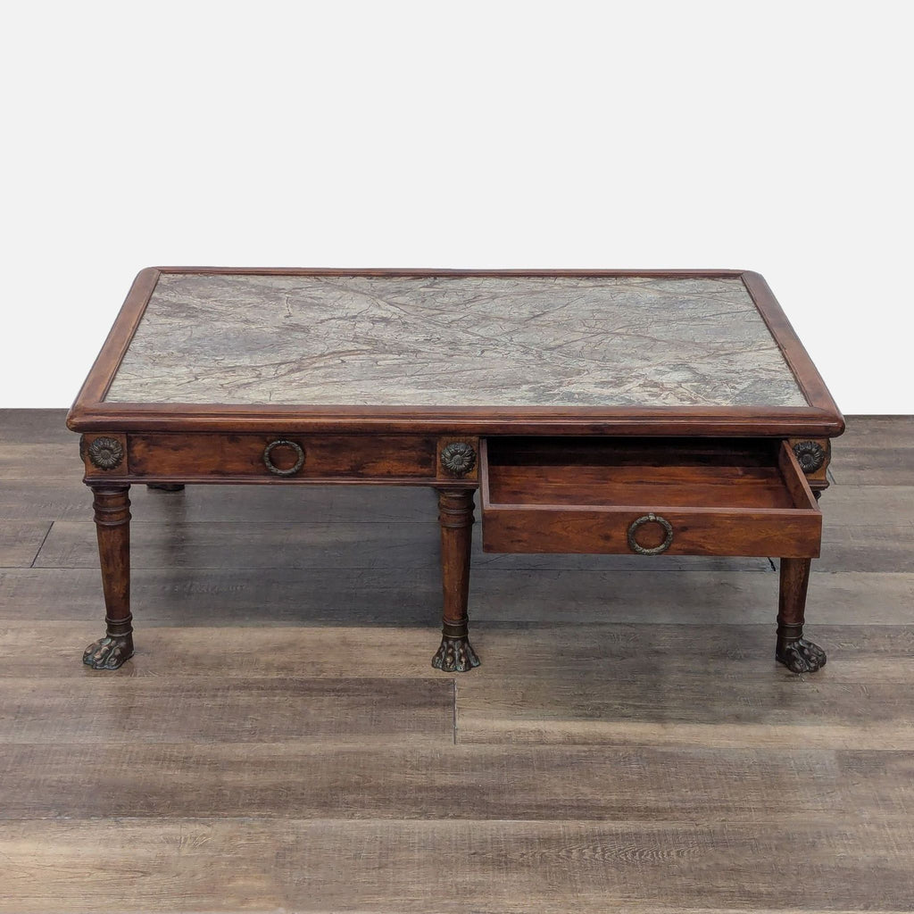 Vintage Two Drawer Marble Top Coffee Table
