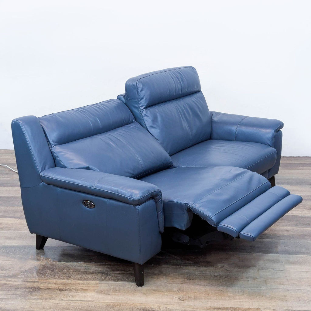 Living Spaces Moana Modern Blue Leather 87" Power Dual Reclining Sofa with USB