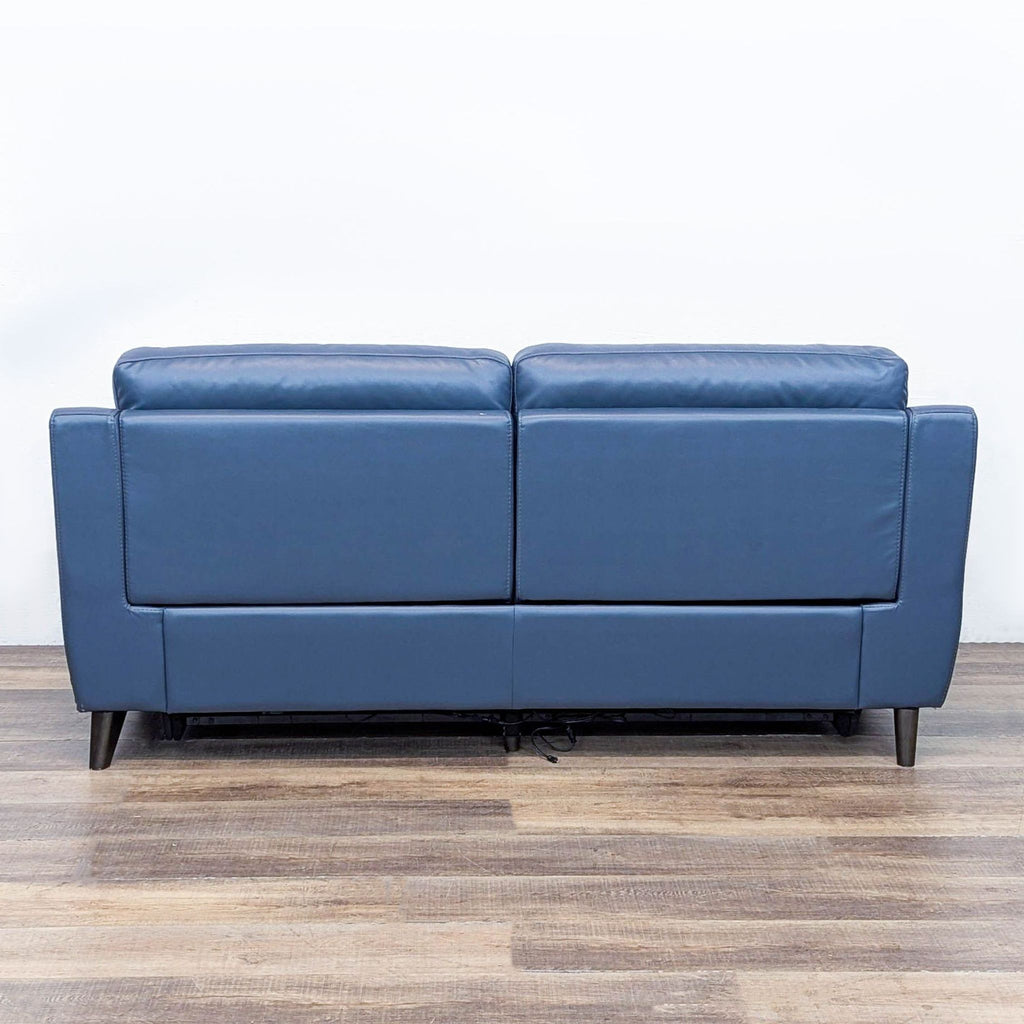 Living Spaces Moana Modern Blue Leather 87" Power Dual Reclining Sofa with USB