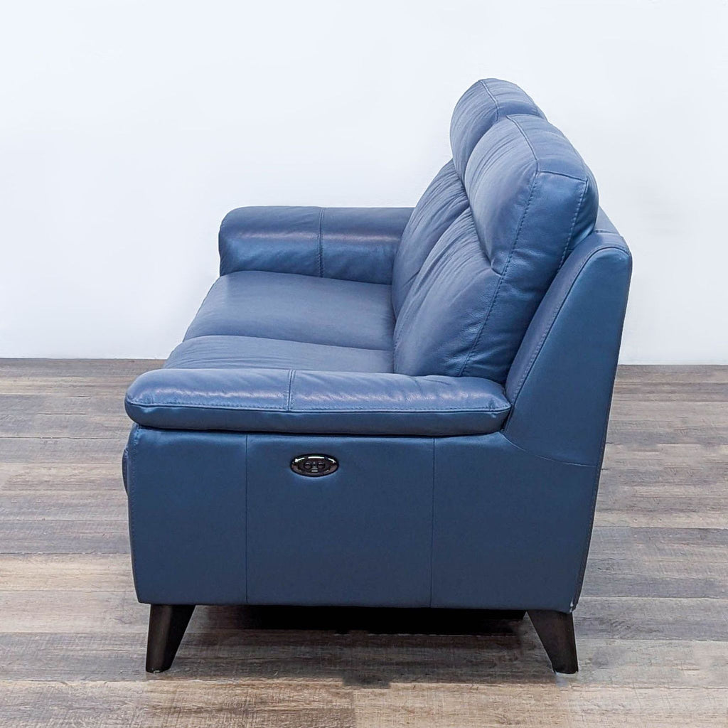 Living Spaces Moana Modern Blue Leather 87" Power Dual Reclining Sofa with USB