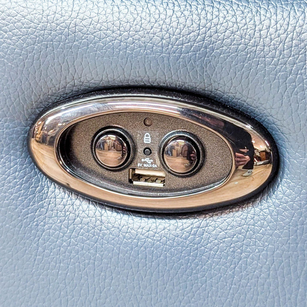 Living Spaces Moana Modern Blue Leather 87" Power Dual Reclining Sofa with USB