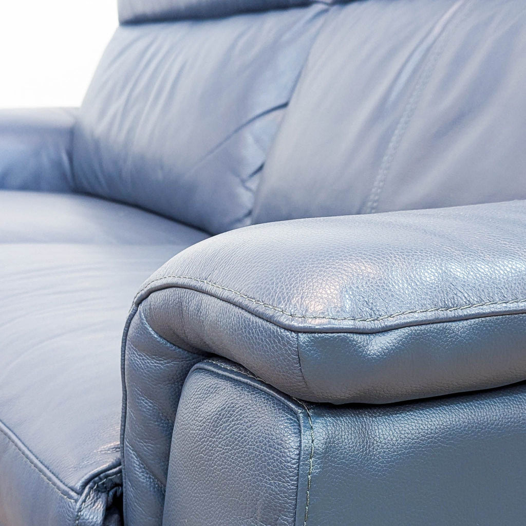 Living Spaces Moana Modern Blue Leather 87" Power Dual Reclining Sofa with USB