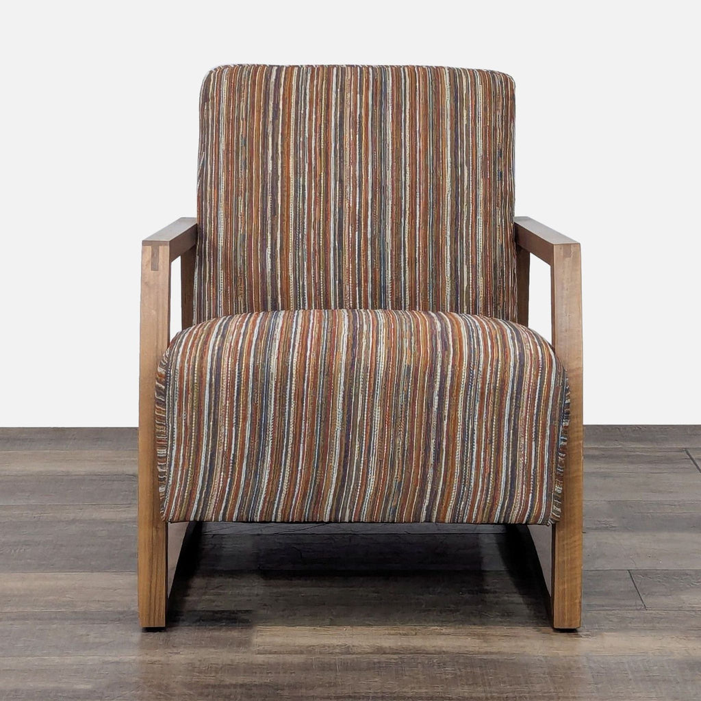 Front view of Jonathan Louis Mansfield chair with textured stripe fabric.